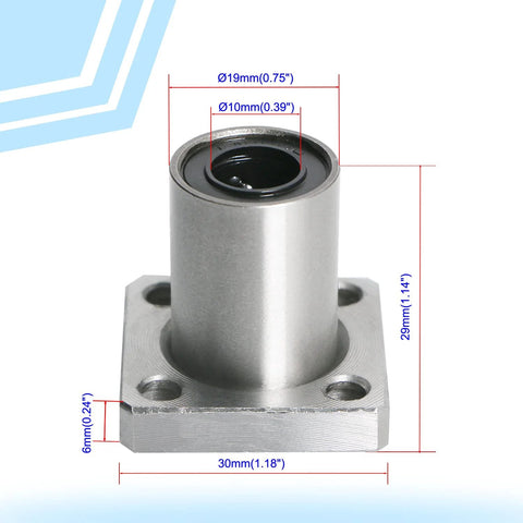 Aopin LMK10UU flange linear ball bearing, 10 mm bore, 19 mm OD, steel, front view