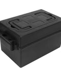 Heavy Duty Plastic Battery Storage Organizer Box With Secure Latching Lid For Marine Car RV Boat Truck, impact resistant design.