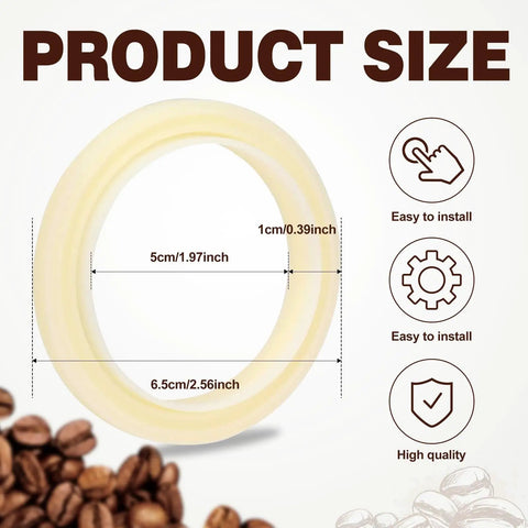54mm Silicone Steam Ring Replacement Gasket for Espresso Machines with dimensions and instructions shown, easy install.