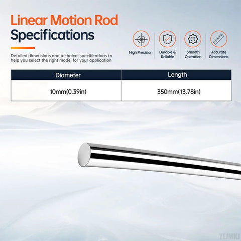 Specifications of Premium 2 Pack High Grade C45 Carbon Steel Linear Motion Rod Shafts, 10mm diameter, 350mm length.