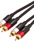2 Male RCA Stereo Audio Cable For HiFi Systems And Subwoofers Crystal Clear Audio Gold Plated Connectors 15 Feet High Fidelity Digital Audio Interconnect For Amplifiers And Active Speakers, red and white plugs