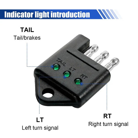 4 Pin Trailer Plug Tester With LED Indicators, 4 Way Flat Trailer Circuit Tester For Left Right Turn Signals And Brakes, Straight Wiring Tester Connector, No Fuss Troubleshooter For Tail Lights And Trailer Safety; black ABS
