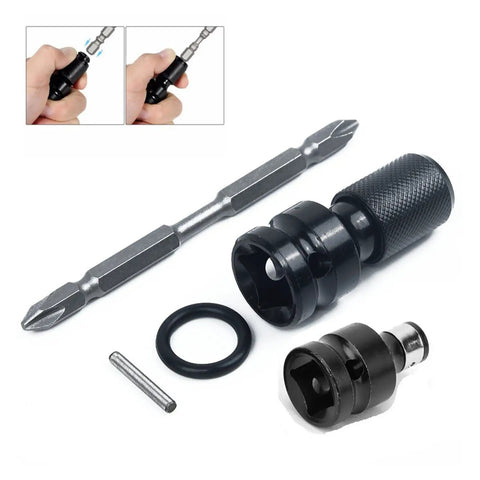 Hot Stuff 5 Piece 1/2 Inch Square To 1/4 Hex Ratchet Adapter Kit Converter Tool Set Wrench Socket Spanner Drill Drive Bit Chuck Gear Up Your Garage With This Sick Combo, black metal bits