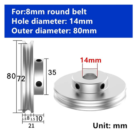 U Shaped Aluminum Alloy Pulley With Single Slot O Type Design, 8mm Bore, 12mm Shaft, 60mm Outer Diameter, Round PU Wheel, V Belt Or O Strap Compatible, Built Tough Heavy Duty Drive Pulley For Industrial Motors And Equipment, 80mm OD