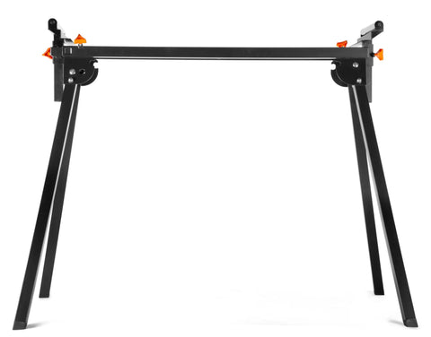 Hella Solid Collapsible Miter Saw Stand supports 350 lb, with adjustable clamps, designed for framing jobs and easy setup.