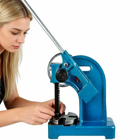 Heavy Duty Cast Iron Arbor Press Machine With Solid Base, 20kN, used for precision stamping tasks with a sturdy design.