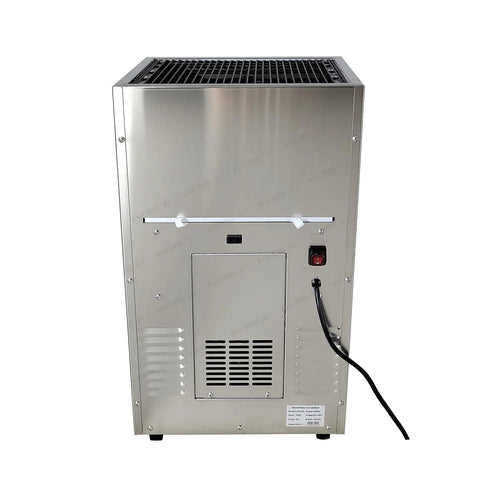 Heavy Duty Commercial Snowflake Ice Shaver Automatic Electric Flake Maker rear view with stainless steel finish and power connection.