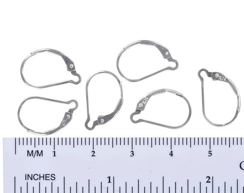Interchangeable Leverback Earring Findings, 3 Pairs of Sterling Silver 925, Closed Loop Ear Wires for DIY Jewelry Making, Made in USA, Tarnish Resistant, Pro Grade Quality, shown next to ruler for size reference
