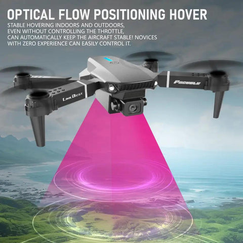 Beginner Friendly Foldable Drone With Optical Flow Positioning And Barometric Altitude Hold flying over landscape