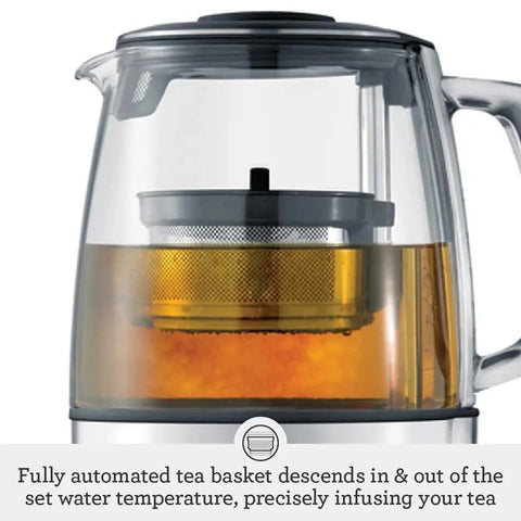 Tea Maker Infuser And Water Kettle 51 Oz Capacity With Programmable One Touch Controls And Auto Tea Basket, stainless glass