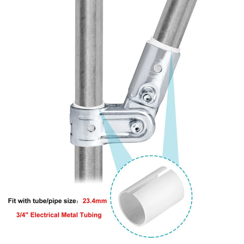 Pivot Tee Pipe Fittings Connector T Adjustable Clamp For 3/4 Inch EMT Conduit With PE Adapter Shims 10 Sets Includes Bolts Nuts Carbon Steel Electrogalvanized Heavy Duty Must Have Electrical Conduit Mounting Kit showing installed angle view