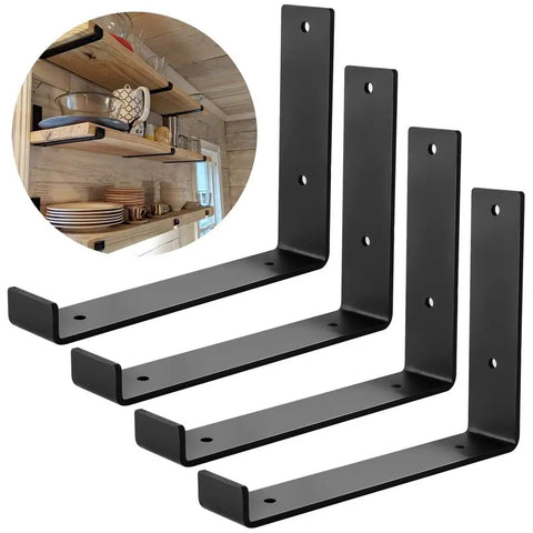 Gonna Upgrade Your Walls With These Heavy Duty Shelf Brackets For Storage Rustic Industrial Corner Bracket Set showing black steel brackets.