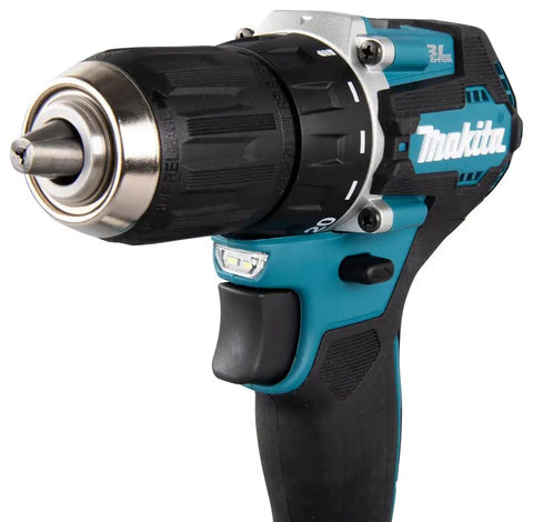 Heavy Duty 18V Brushless Cordless Drill Driver Featuring 20 Torque Settings And A Hard Hittin 13mm Keyless Chuck side view showing trigger and torque settings.
