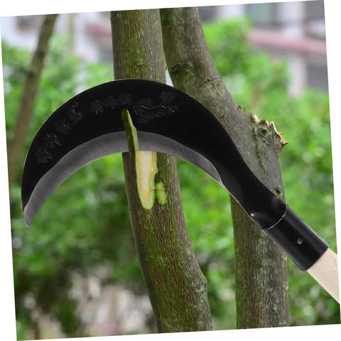 Long Handle Garden Sickle for Weeding and Cultivating Built Tough Manganese Steel Grass Cutter trimming a tree branch