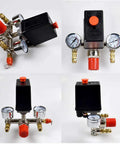 Heavy Duty Air Compressor Pressure Switch Regulator Valve 90 To 120 PSI Range With 125 PSI Max 0 To 180 PSI Gauge Auto Cutoff 220 240V 16 To 20A Vertical Switch