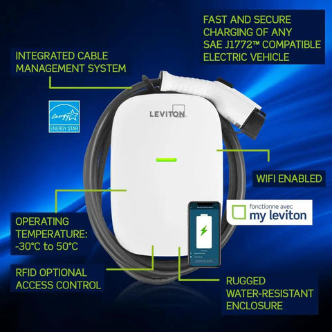 Level 2 Smart EV Charger With Wi Fi 48 Amp 208 240 VAC 11.6 kW Output 18 Foot Cable Indoor Outdoor Hardwired EV Charging Station