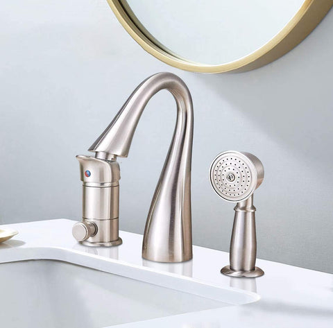 Brass Bathtub Faucet Set With Waterfall Style Shower Three Hole Deck Mount Br brushed Nickel Finish Single Handle Mixer