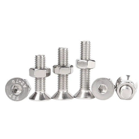 M6 Countersunk Hex Socket Head Screws And Nuts Kit, 40 Sets, 304 Stainless Steel Fasteners For Indoor Outdoor DIY Projects, Built To Last With Strong Threads, Smooth Finish, Easy To Tighten.