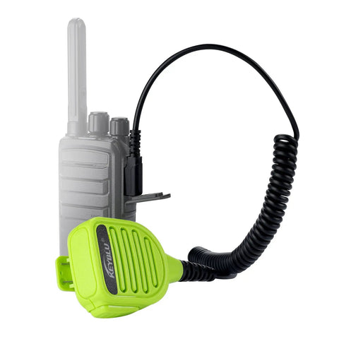 Green Waterproof Shoulder Speaker Mic for Two Way Radios With 3.5mm Jack And 2 Pin, Rugged Walkie Talkie Microphone, coiled cable