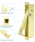 Top Notch Flush Pocket Door Handle Featuring Easy Press Pop Action, showing adjustable pull handle tension and anti-collision foam.