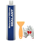 Heavy Hitter All Purpose Structural Sealant Waterproof Multi Surface Bonding Adhesive Speed Cure Leak Fix No Sweat Rock Solid For Roof And Tile Grey Cartridge with scraper and gloves.