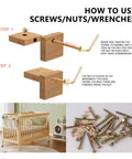 Heavy Duty Baby Crib Bed Frame Bolts And Screws Hardware Replacement Kit With M6 Hex Drive Socket Cap Screws and Wooden Dowels in use instructions.