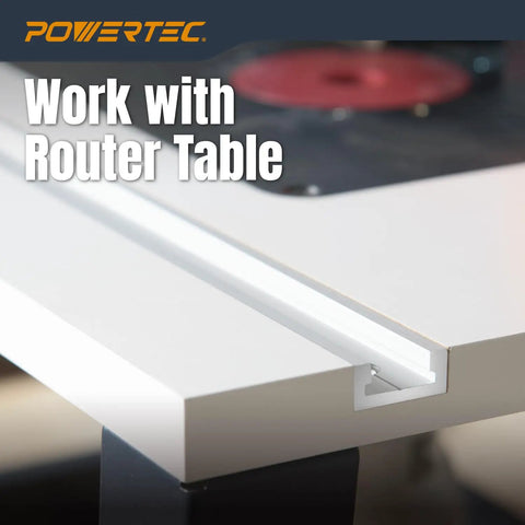 Premium Quality Rock Solid 48 Inch Miter T Track For Router Table And Table Saw, zero slop woodworking jig setup, mounted on a router table.