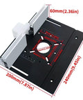 Rock Solid Router Table Lift System With Smooth One Point Eight Inch Travel Premium Aluminum Mounting Plate dimensions showing measurements.