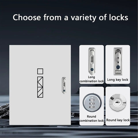 Tough Outdoor EV Charger Enclosure And Secure Lock Box Cover For Wall Mounts Features locks options including combination and key locks.
