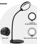 5X Rechargeable Magnifying Glass With Light And Stand showing flexible arm, sturdy base, close-up of 6H glass lens and LED details