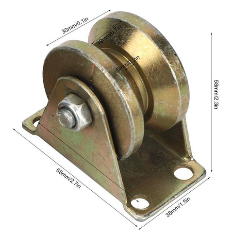 Two Pack Heavy Duty V Groove Sliding Gate Rollers for Industrial Doors and Track Rails, smooth quiet operation, steel bearings.