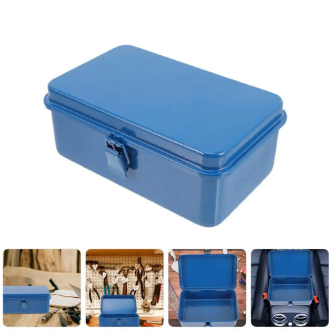 Heavy Duty Metal Tool Box Pair In Blue Thick Iron Construction With Sturdy Latches Portable Trunk Storage For Your Ride Or Home Workshop Solid Setup.