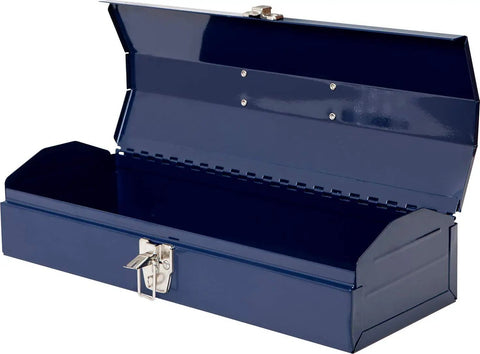 Kickbutt 16 Inch Hip Roof Portable Steel Tool Box With Heavy Duty Metal Latch And Scratch Resistant Powder Coated Blue Finish Built For The Weekend Warrior Ready To Stow Your Favorite Grease Monkey Gear Without The Sweat