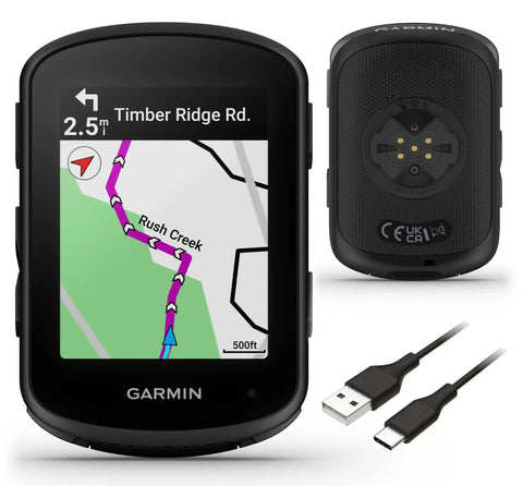 Edge 840 GPS Cycling Computer With Touchscreen And Button Controls, Advanced Navigation For Pro Riders and USB-C cable shown