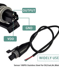 Stainless Steel Pressure Transducer Sensor With Connector One Eighth NPT Thread For Oil Fuel Air Water Pressure Monitoring 100 PSI High Precision