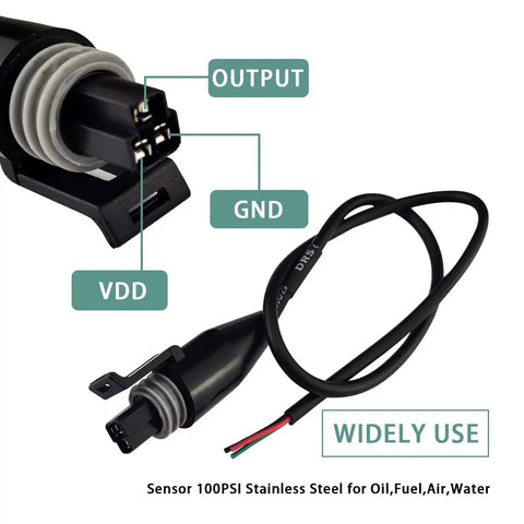 Stainless Steel Pressure Transducer Sensor With Connector One Eighth NPT Thread For Oil Fuel Air Water Pressure Monitoring 100 PSI High Precision