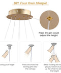 Modern Led Ring Chandelier With Gold Finish Aluminum Rings Crystal Acrylic Pendant Lights For Dining Room Living Room And Foyer adjustment instructions
