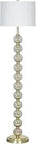 Transitional Stacked Ball Glass Floor Lamp In Silver Mercury Finish With Brass Accents, Tall 61.75 Inch, Off White Linen Shade