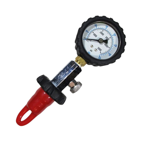 Scuba DIN tank pressure gauge 5000 psi/350 bar with red handle and brass connector