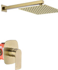 Pressure Balance Rain Shower System With Concealed Valve 10 Inch Rain Head Brushed Gold Finish shown with valve and arm