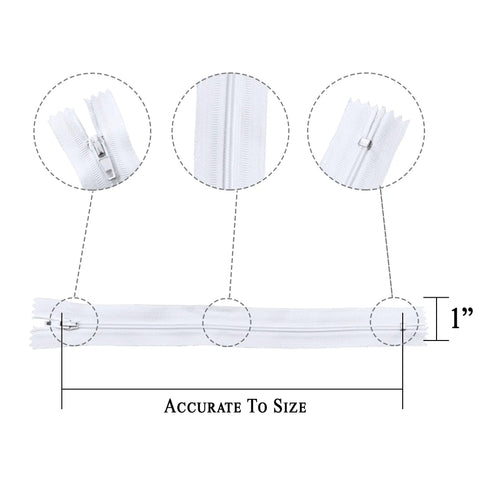 White 12 Inch Nylon Zippers Pack Of 100 For Sewing Crafts Bags Pouches And Pillow Covers Size 3 Ideal For DIY Projects.