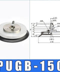 Universal Industrial Vacuum Suction Cup Gripper For Pneumatic Robot Arms, 150mm rubber handle and swivel mount.