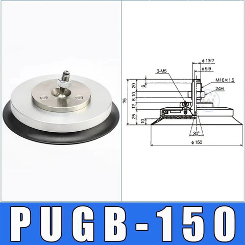 Universal Industrial Vacuum Suction Cup Gripper For Pneumatic Robot Arms, 150mm rubber handle and swivel mount.