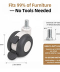 Top Shelf 3 Inch Twin Wheel Caster Set With Two Locking And Two Swivel Wheels rated for heavy duty loads, showing detailed dimensions.