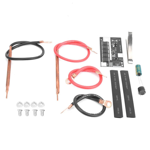 Portable 12V Battery Storage Spot Welder Pen For 26650 Cells parts and cables displayed on a white surface