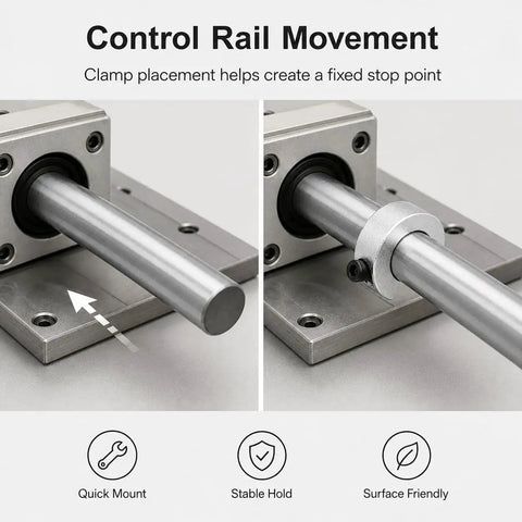 Solid Shaft Collar 20Mm Bore 40Mm OD Fits Sbr Series Rails As A Hella Secure Locking Stopper For Cnc Machines Made From Anodized Aluminum Alloy With M5 Screw Setup Ensuring Rock Solid Stability To Hit Marks Every Time With Zero Wobble Guarantee. 20mm shaft collar on SBR rail, anodized aluminum with M5 screw