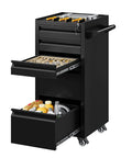 On Wheels 5-Drawer Metal Tool Cabinet Rolling Chest With Locking Keys Heavy Duty Tool Storage Organizer For Garage Shop Warehouse Workshop Durable Steel Construction And Easy Mobility, black steel, open drawers