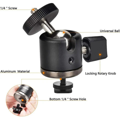Slick Mini Ball Head Tripod Mount Featuring Removable Quarter Inch Hot Shoe Designed For All Cameras And Sweet Everyday Photography Setups Black