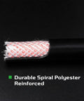 Close-up view of Badass Heavy Duty Black Rubber Air Compressor Hose 3/8 Inch By 50 Feet 300 Psi with spiral reinforcement.