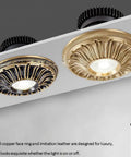 Six Pack Top Shelf Led Can Lights Retrofit Recessed Downlights 4.5 Inch Solid Brass dimmable fixtures with decorative design.